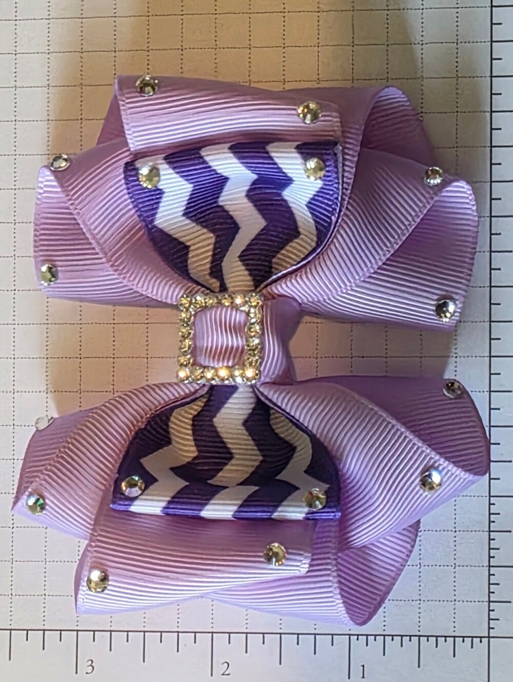 Lavender Ribbon Hair Bow with Zigzag Accent
